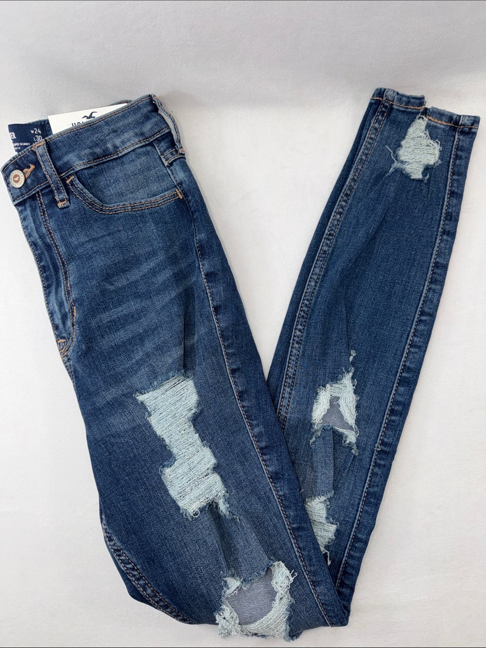 Hollister Curvy Ultra High Rise Super Skinny Distressed 0R W24 L30 Dark Jeans